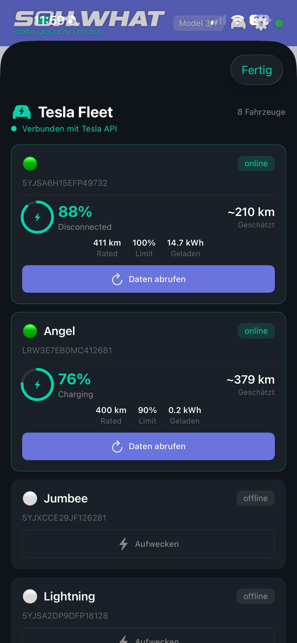 SoHWHAT — Tesla Fleet Übersicht